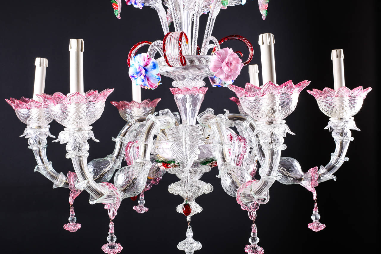 Attractive Large Six-Light Italian Murano Glass Chandelier, circa 1920s In Fair Condition For Sale In London, GB