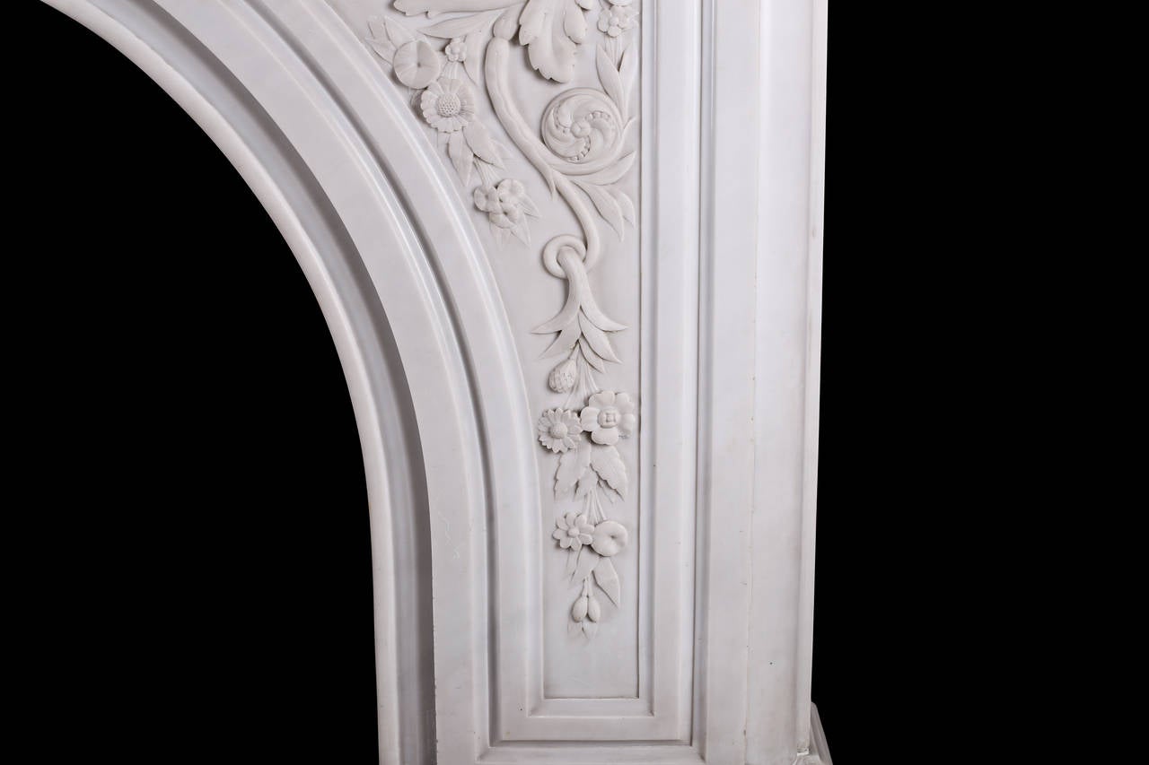 19th Century Very Grand Early Victorian Arched Fireplace in White Marble