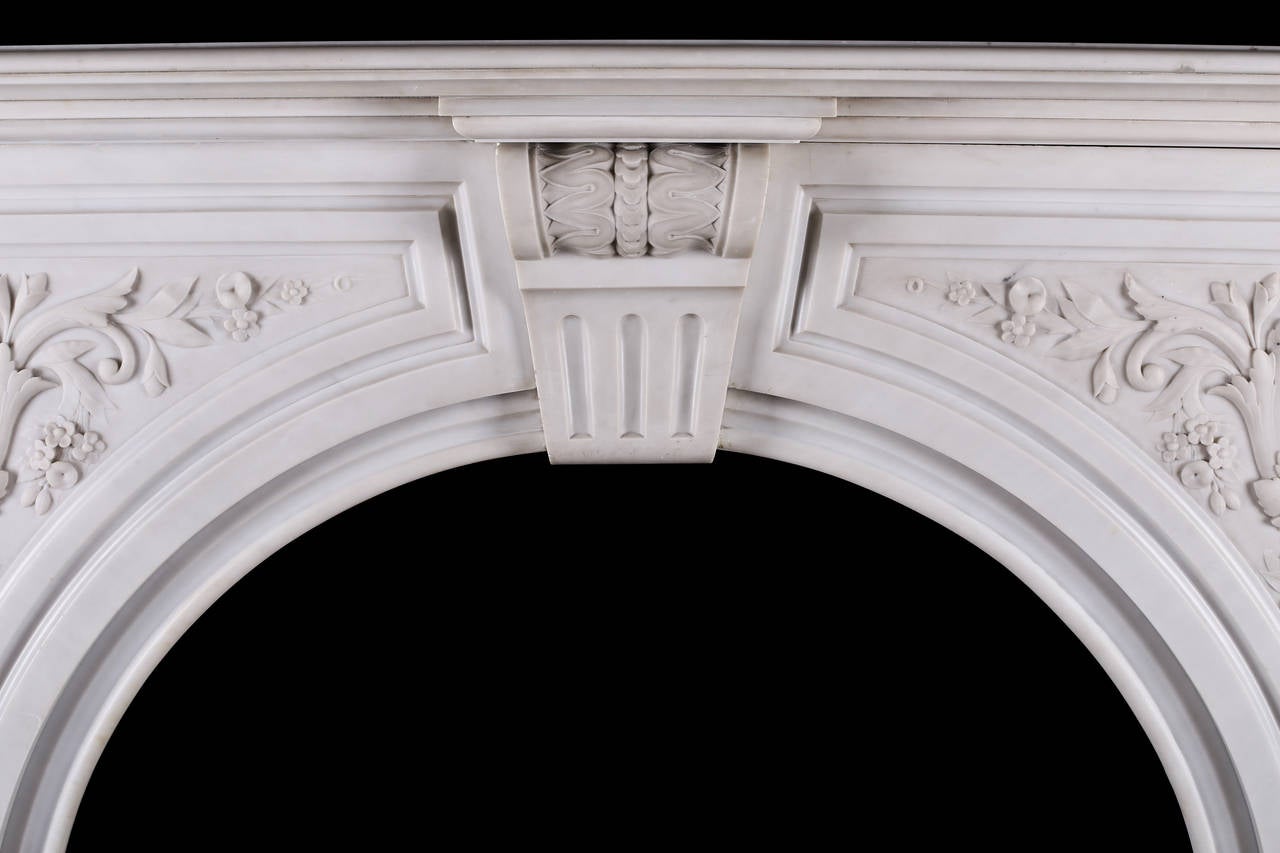 Very Grand Early Victorian Arched Fireplace in White Marble

Depth: 16