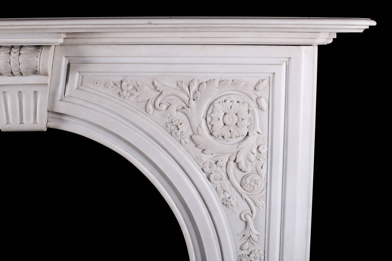 British Very Grand Early Victorian Arched Fireplace in White Marble