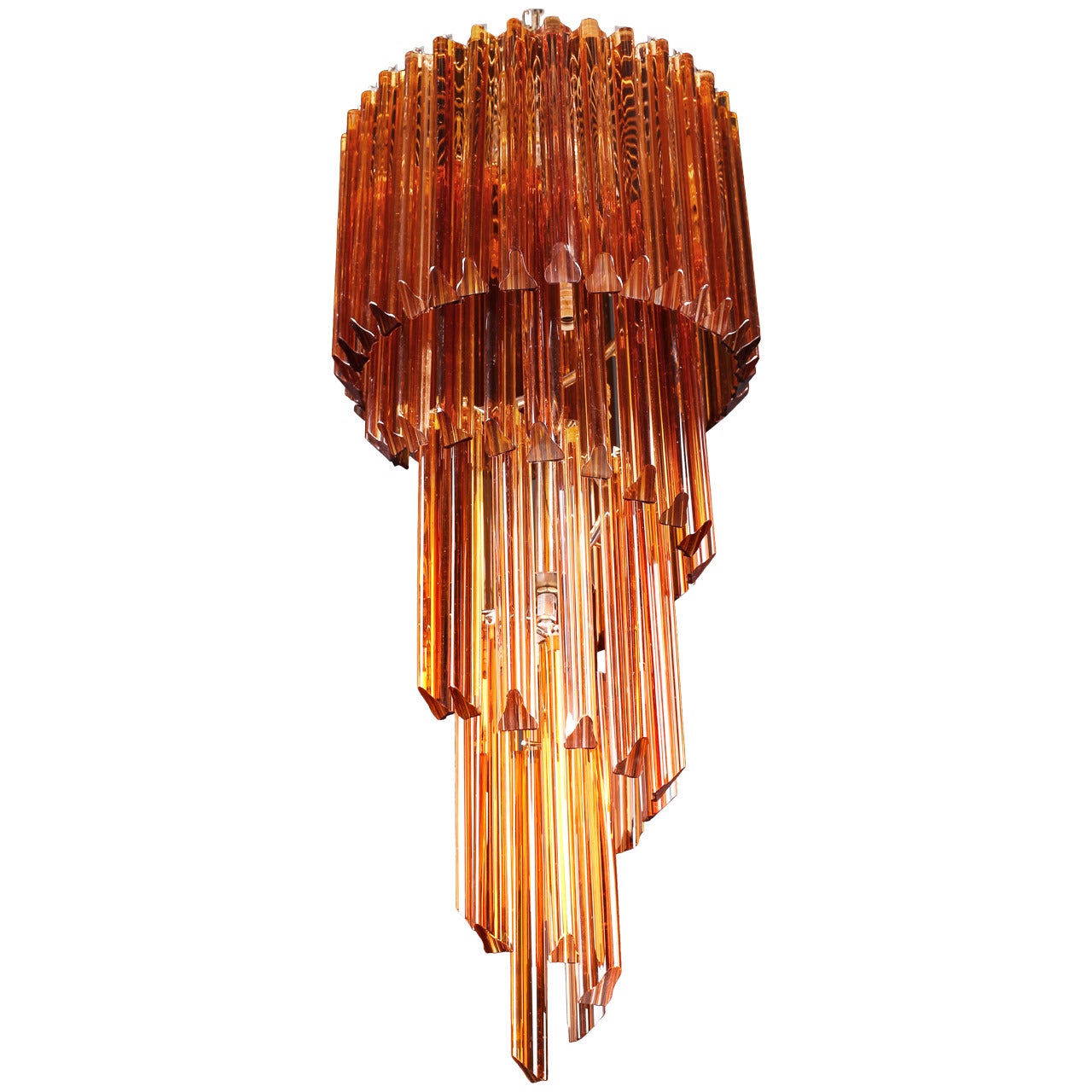 Beautiful Spiral Chandelier with Amber Tint Murano Glass by Venini For Sale