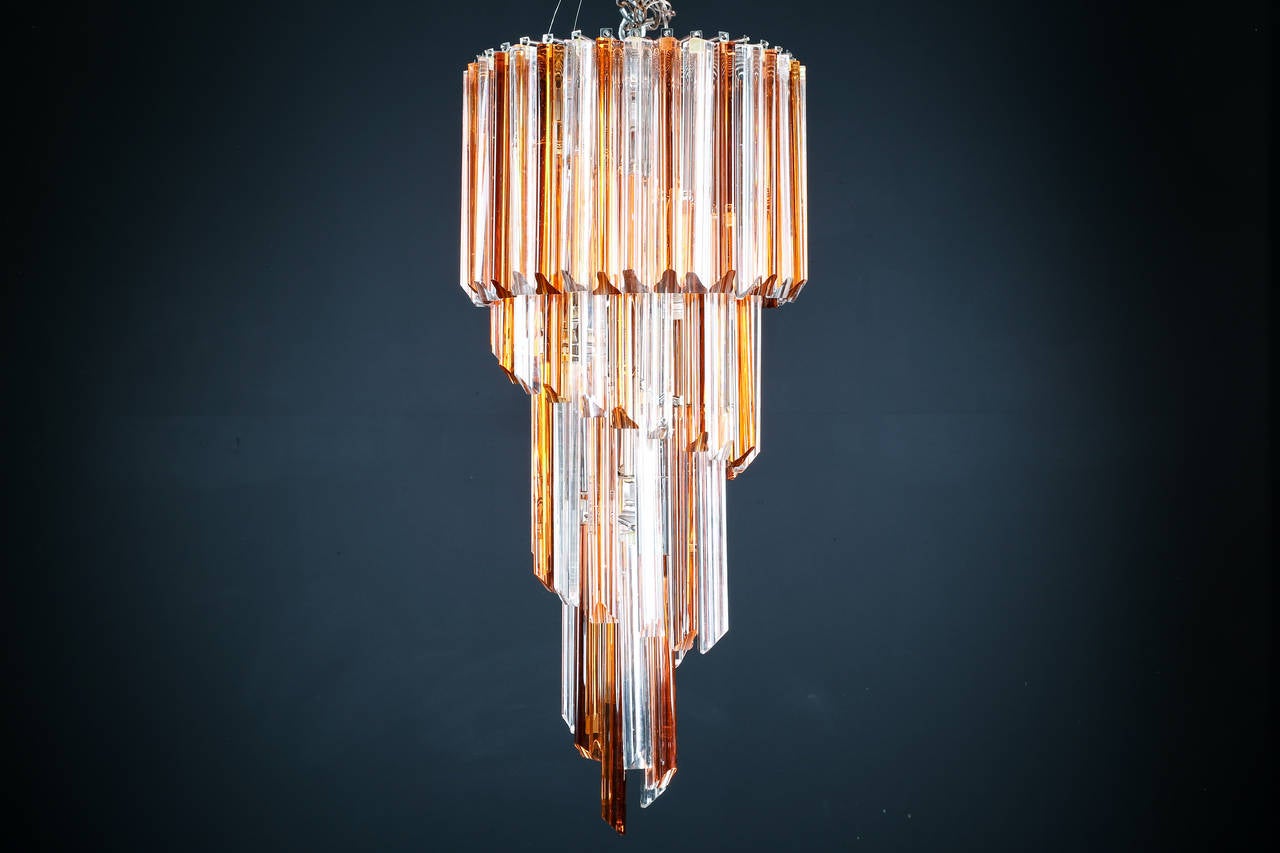 Elegant spiral Murano glass chandelier by Venini
Matching pair available.

Glass height only: 32 1/2