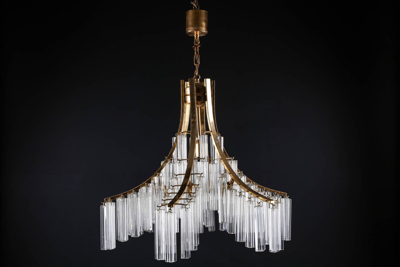 Italian Murano Clear Glass Sculptural Chandelier by Venini In Excellent Condition In London, GB