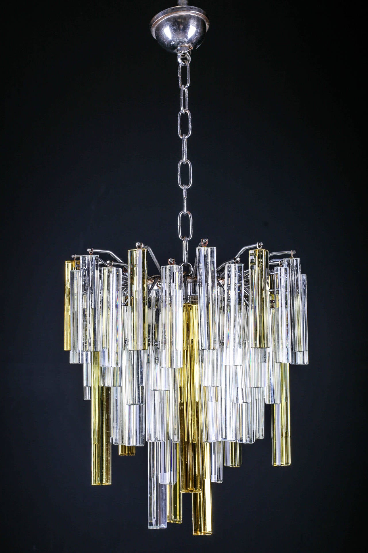 Vintage Italian Chandelier with Amber Tint and Clear Murano Glass by Venini In Excellent Condition For Sale In London, GB