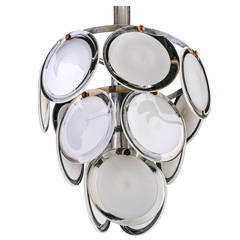 Impressive Handblown Murano White and Clear Glass Vistosi Disc Chandeliers 3