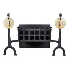 Arts & Crafts Cast Iron and Brass Antique Fire Grate 5