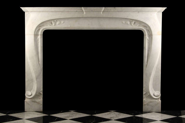French Art Nouveau White Carrara Marble Mantelpiece