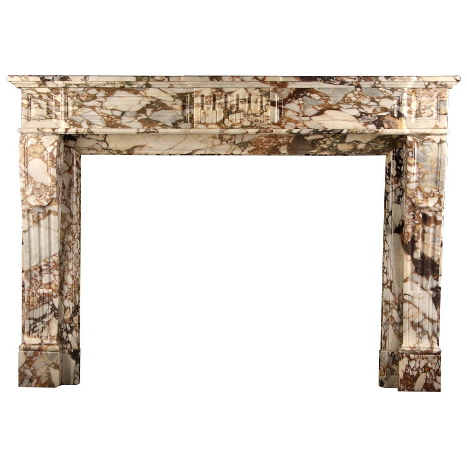 Antique French Louis XVI Fireplace Mantel in Breche Violette Marble For Sale