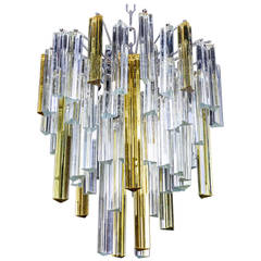 Vintage Italian Chandelier with Amber Tint and Clear Murano Glass by Venini 1