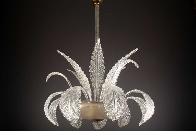 Italian 1940′s Clear Murano Glass Chandelier Attributed to Barovier & Toso
