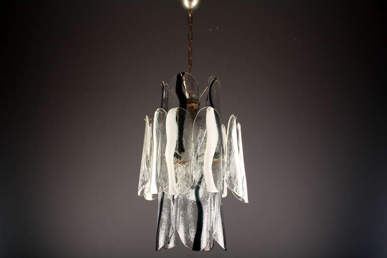 Italian Murano Chandelier with Glass Panels by Mazzega For Sale