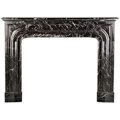 Antique Louis XIV Fireplace Mantel in Black Marquina Marble