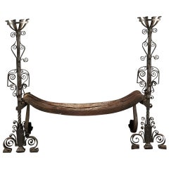 Large Very Ornate Jacobean Manner Wrought Iron Fire Dogs