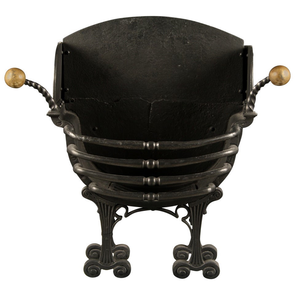 Antique Arts & Crafts Brass & Cast Iron Fire Basket For Sale