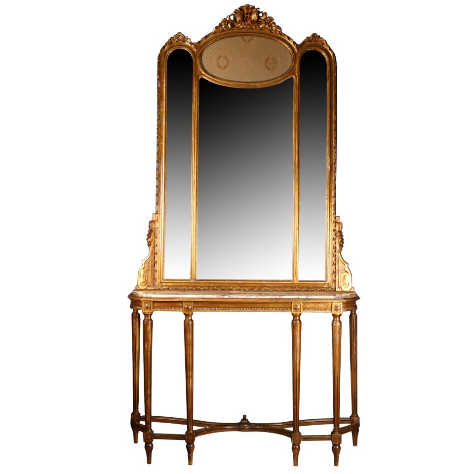 Italian 19th Century Freestanding Console with Matching Mirror For Sale