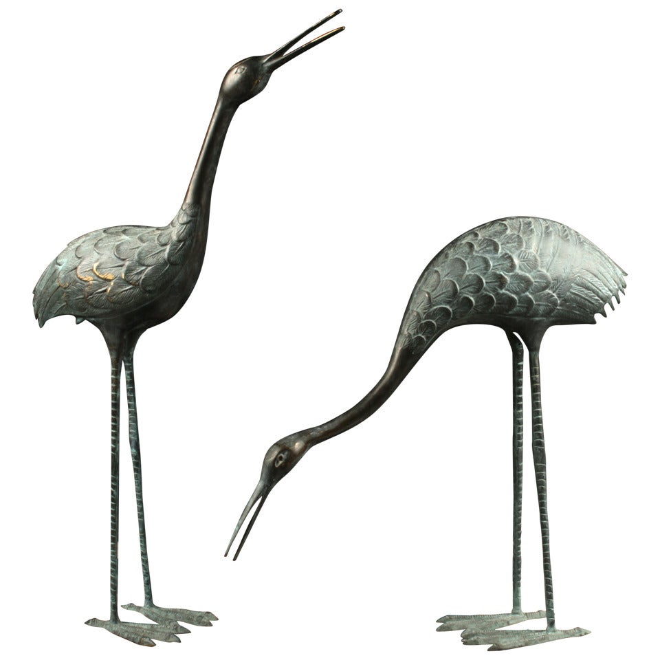 Antique Unique 19th Century Bronze Victorian Cranes For Sale