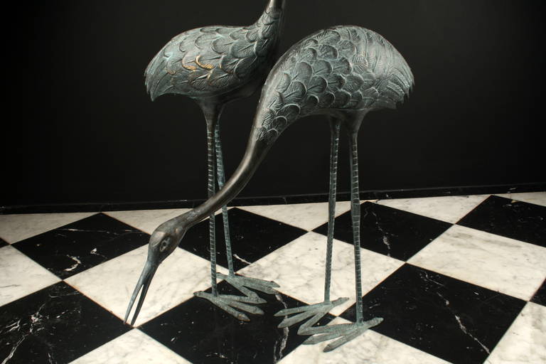 English Antique Unique 19th Century Bronze Victorian Cranes For Sale