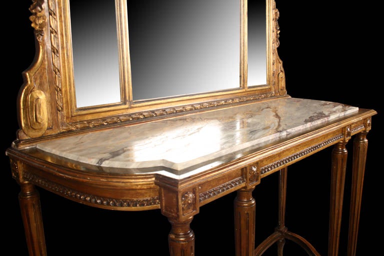 Italian 19th Century Freestanding Console with Matching Mirror For Sale 1
