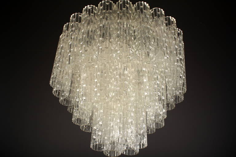 Elegant Three-Tier Venini Tronchi Murano Chandelier, 1960s
