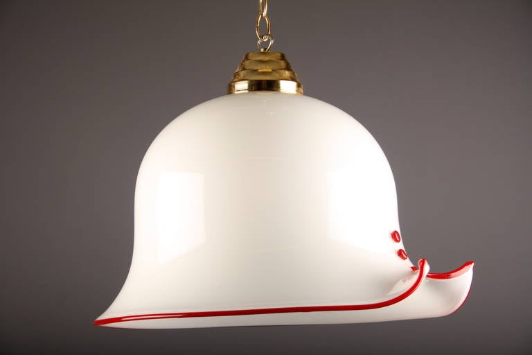 Gorgeous White and Red Coloured Vintage Murano Glass Chandelier, 1960s