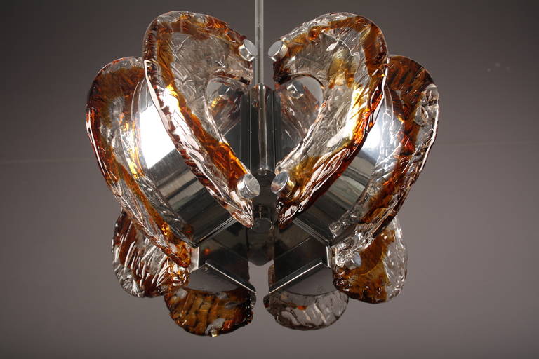 Mazzega Clear and Amber Murano Glass Chandelier, Italy, 1970s