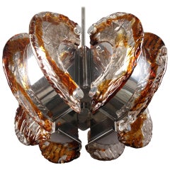 Mazzega Clear and Amber Murano Glass Chandelier, Italy, 1970s