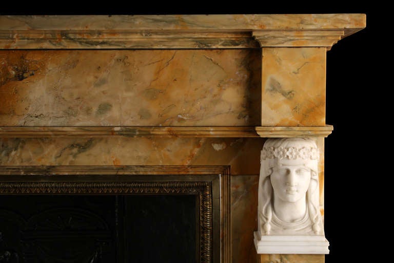 French A Very Fine Neoclassical Sienna Marble Antique Fireplace For Sale
