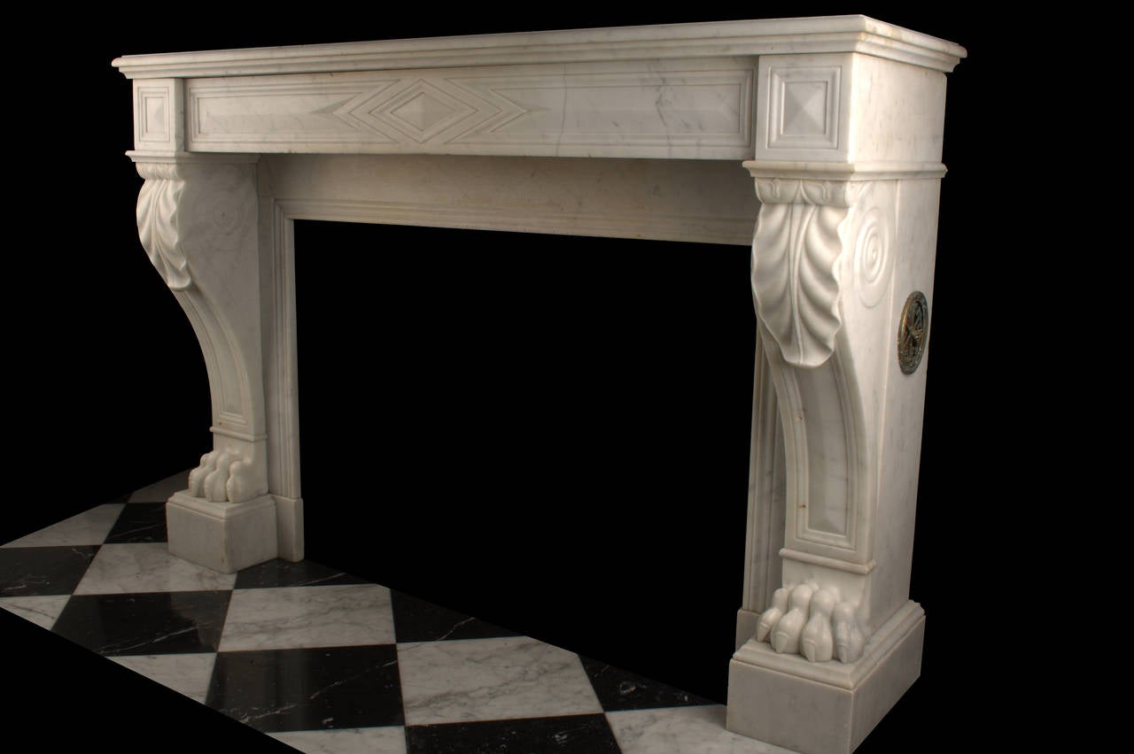 19th Century Antique Louis XVI Lion Paw Fireplace Mantel