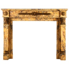 A Very Fine Neoclassical Sienna Marble and Brass Antique Fireplace