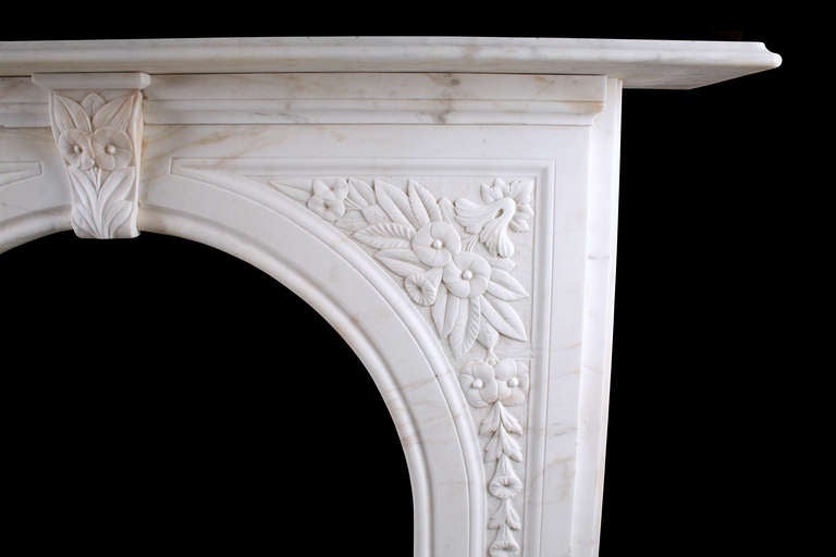 British An Antique Victorian Arched Fireplace Surround In White Statuary Marble