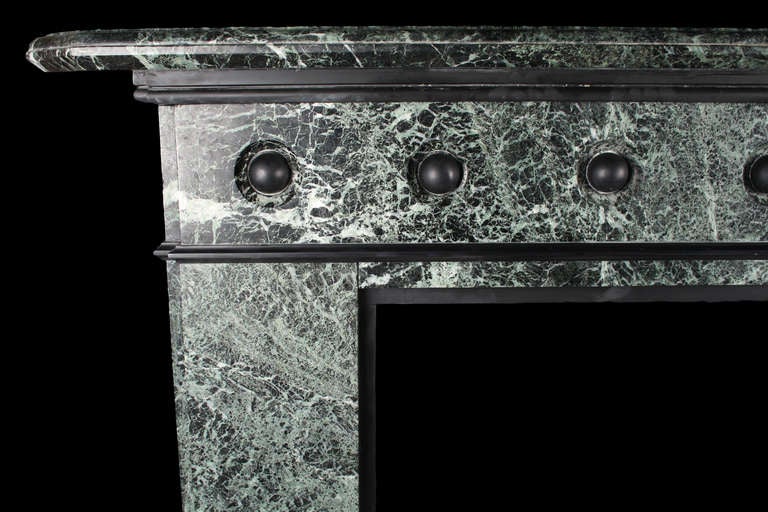 English Large Victorian Fireplace Mantle in Verde Antico Marble For Sale
