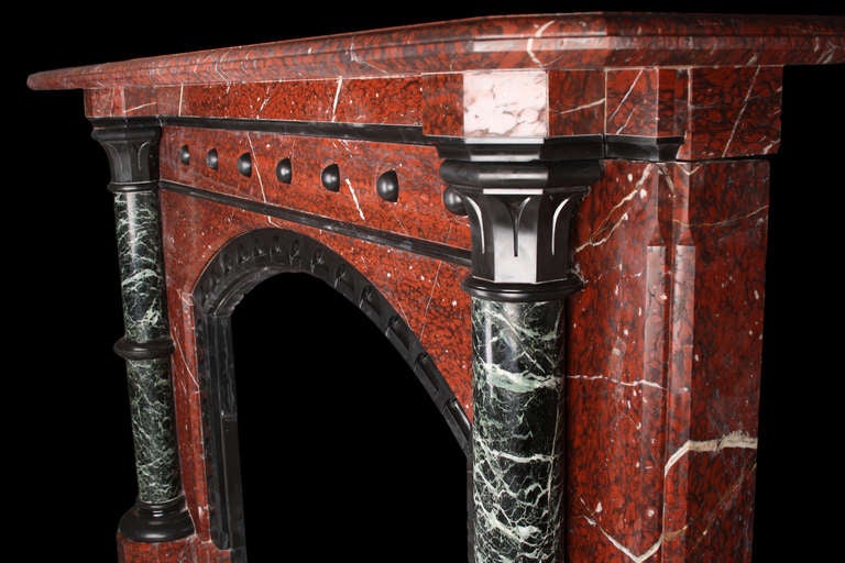 A Large Antique Regency Fireplace Mantle in Solid Rouge Griotte Marble In Excellent Condition For Sale In London, GB