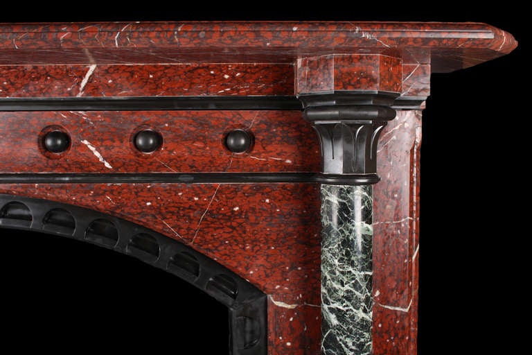 19th Century A Large Antique Regency Fireplace Mantle in Solid Rouge Griotte Marble For Sale