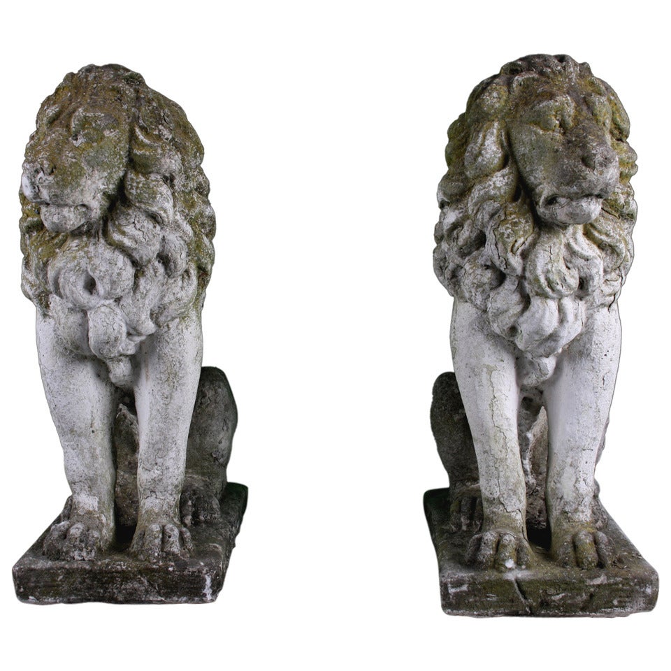 Handcrafted Antique Victorian Stone Lion Statues