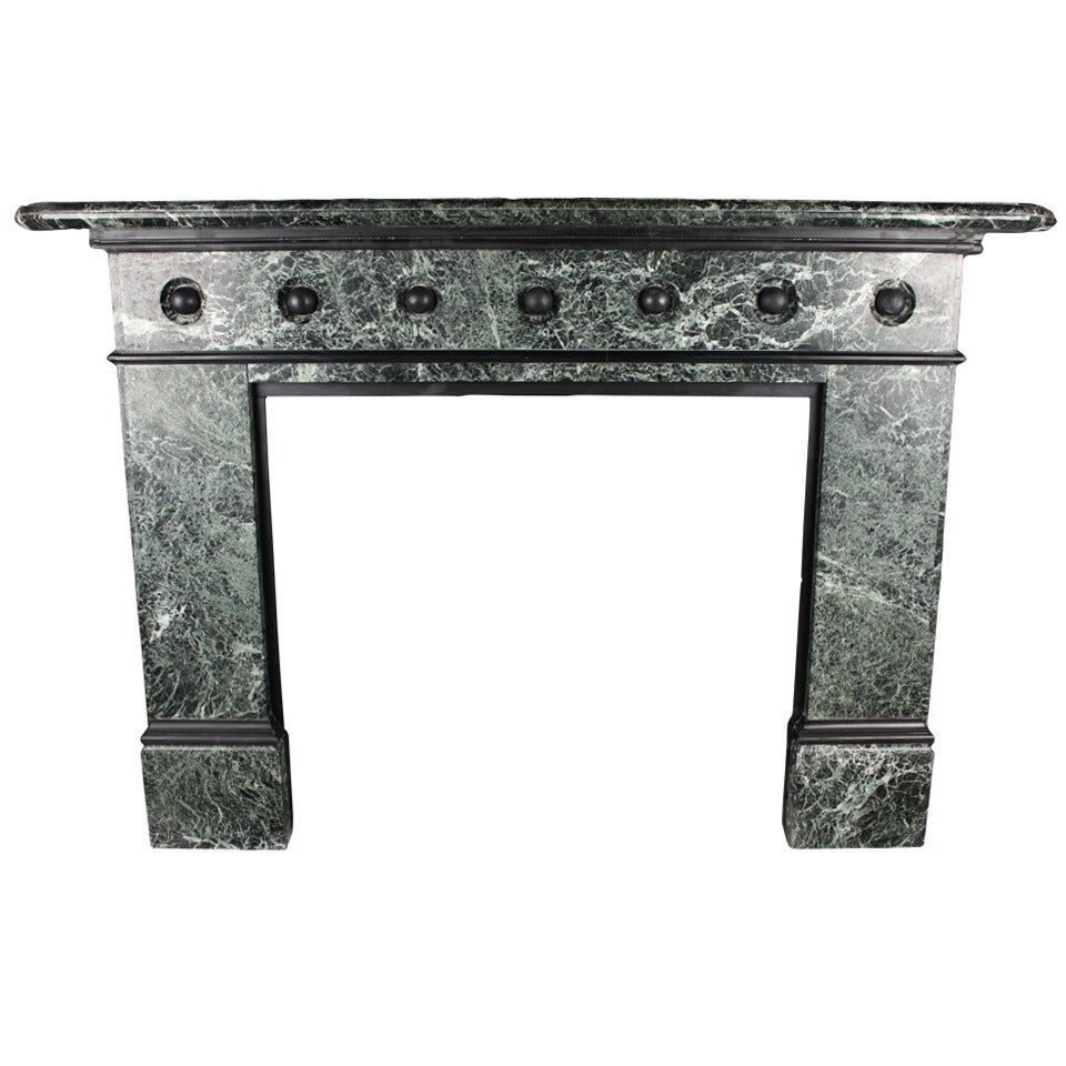 Large Victorian Fireplace Mantle in Verde Antico Marble For Sale