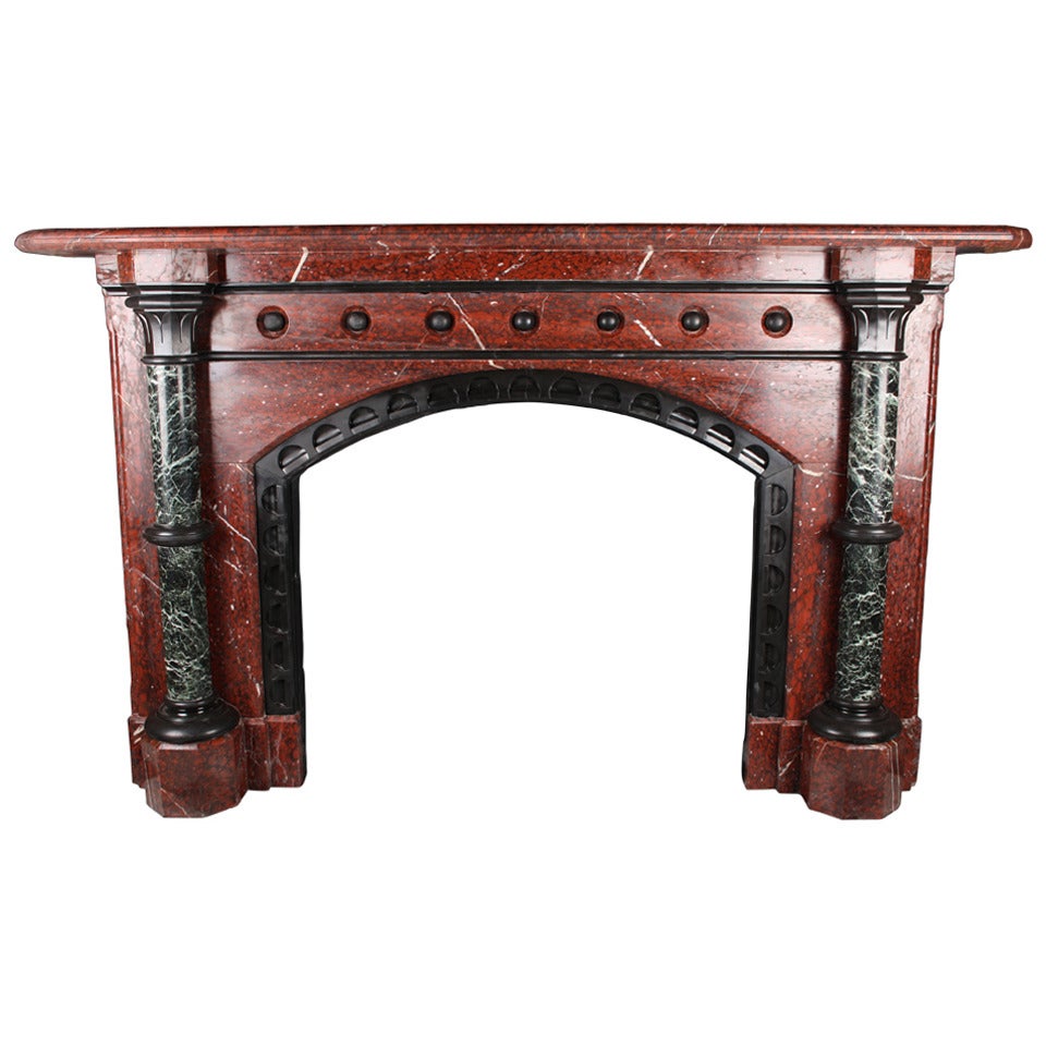 A Large Antique Regency Fireplace Mantle in Solid Rouge Griotte Marble For Sale