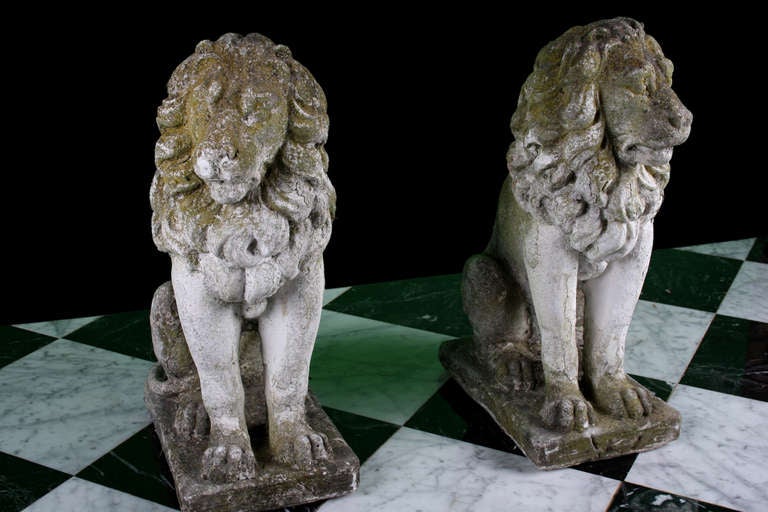English Handcrafted Antique Victorian Stone Lion Statues