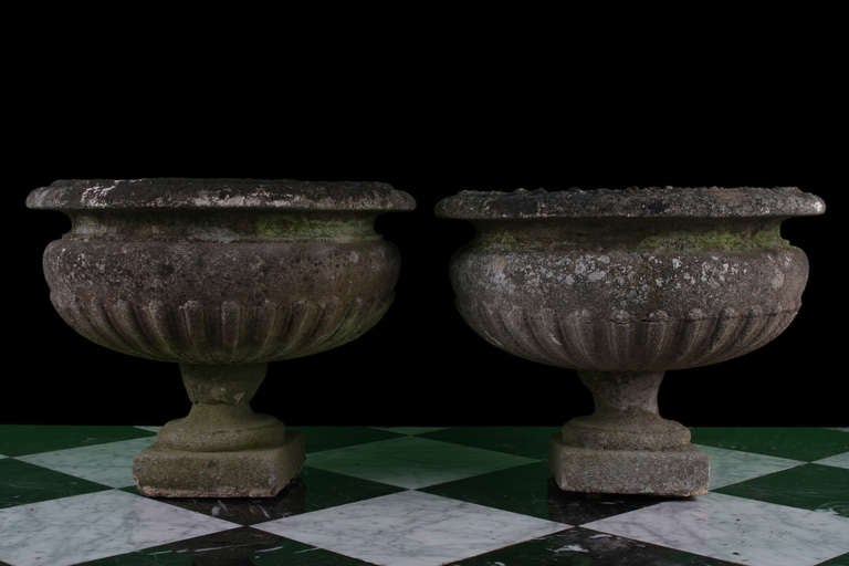 English Hand Crafted Antique Victorian Stone Garden Urns For Sale