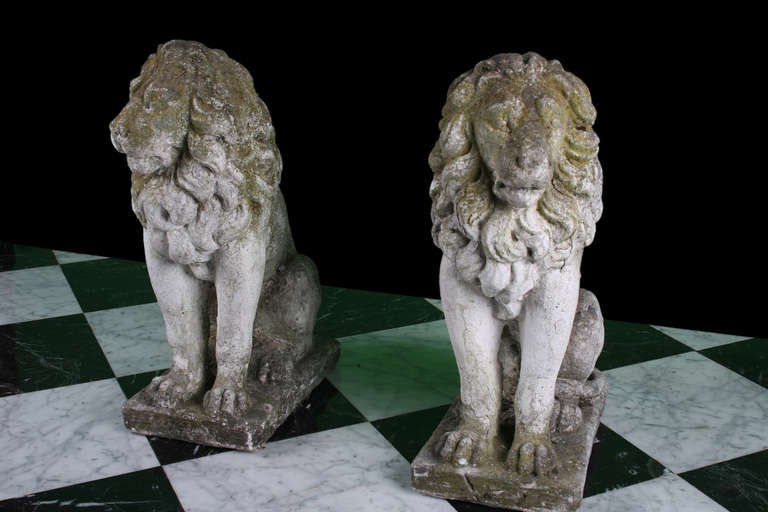 19th Century Handcrafted Antique Victorian Stone Lion Statues