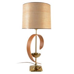 Swooping Mid-Century Teak and Brass Table Lamp, circa 1960s
