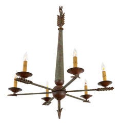 Enchanting Six-Light Revival Chandelier with Archery Motif, circa 1910