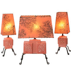 Trio of Sweet and Modern Rose-Colored Table Lamps, circa 1955