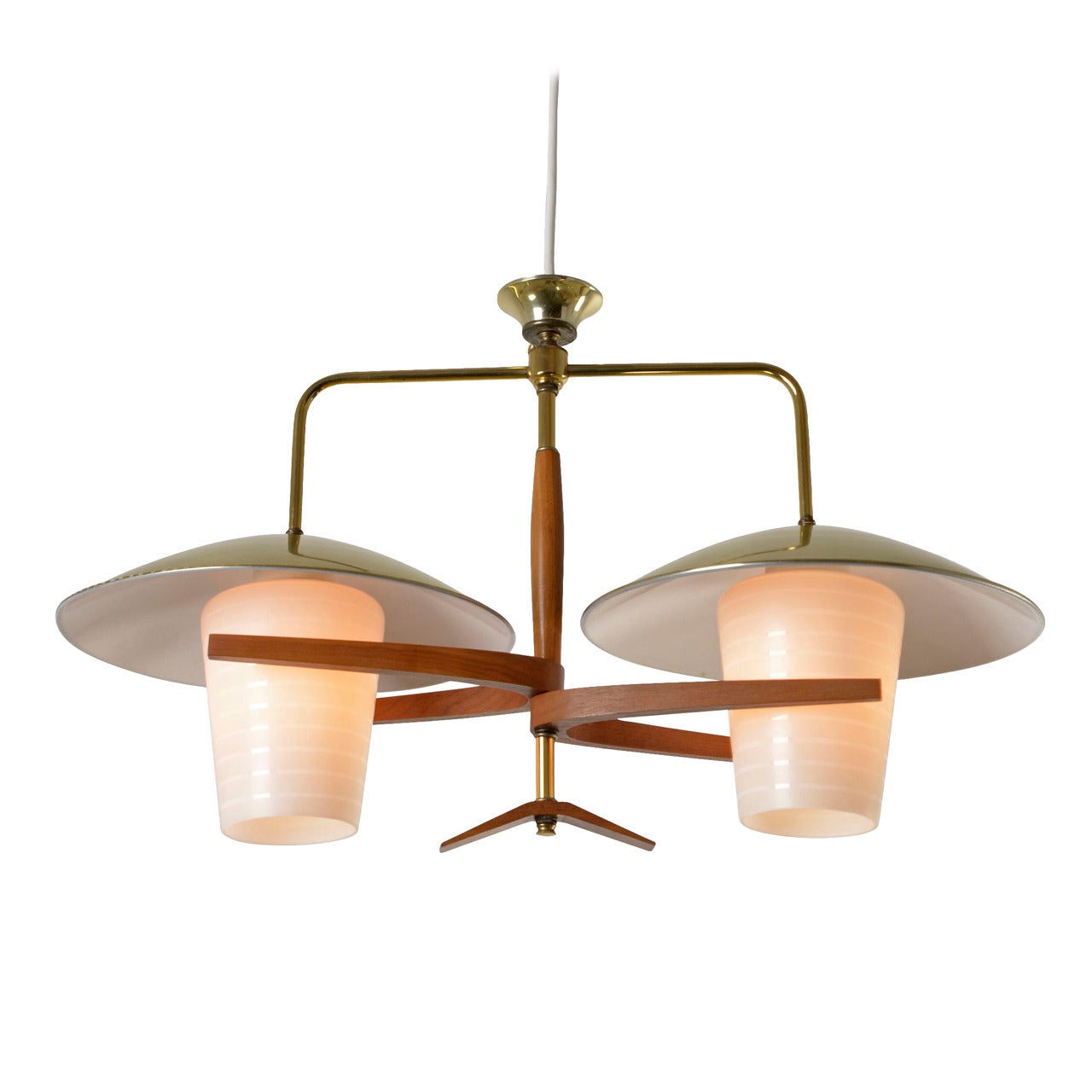 Mid-Century Two-Light Pendant with Wood Elements, circa 1955