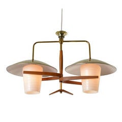 Vintage Mid-Century Two-Light Pendant with Wood Elements, circa 1955