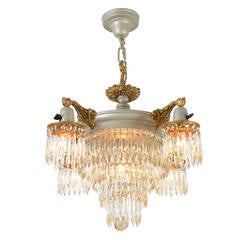 Antique Elegant Tiered Crystal Dual-Tone Chandelier with Satellites, circa 1925