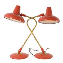 Pair of Coral-Colored Mid-Century Table Lamps, circa 1965