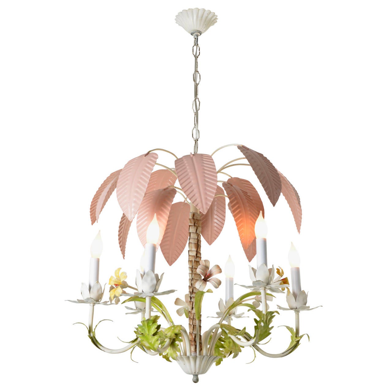 What's not to love about this enchanting palm tree chandelier? As a modern take on the European tradition of toleware, this 6-light fixture combines the 18th century techniques of stamping and painting steel with an exuberant, modern motif. This