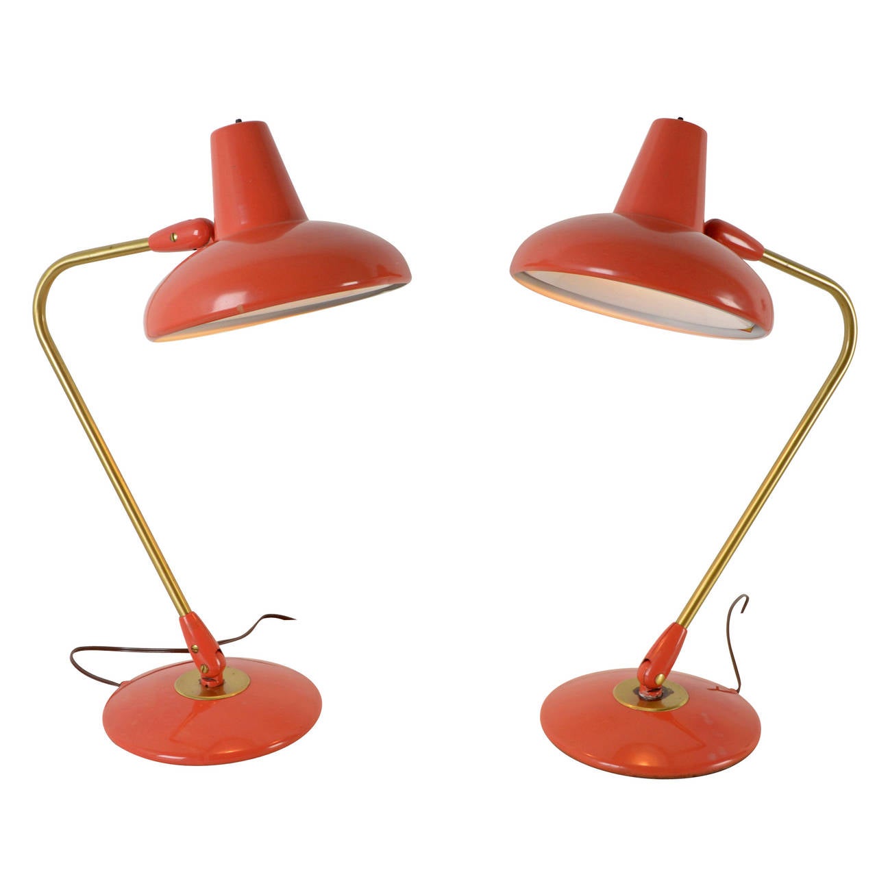 Pair of Coral-Colored Mid-Century Table Lamps, circa 1965