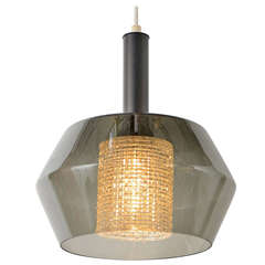 Classic Contemporary Double-Shade Pendant w/Smoky Topaz Glass, Lightolier, USA, c1970