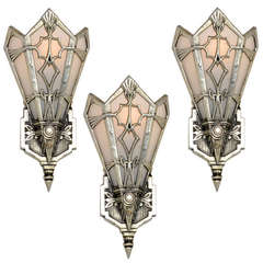 Set of 3 High-Style Aluminum Art Deco Sconces or Wall Pockets, USA